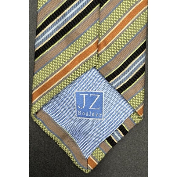 JZ Richards Boulder Men's Tie 63" Textured Striped Silk Green Blue Black USA - Picture 5 of 5